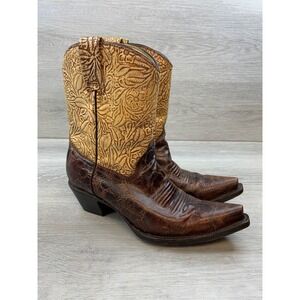 Corral Women's Brown Leather Floral 7 Tooled Western Boots Vintage 2521